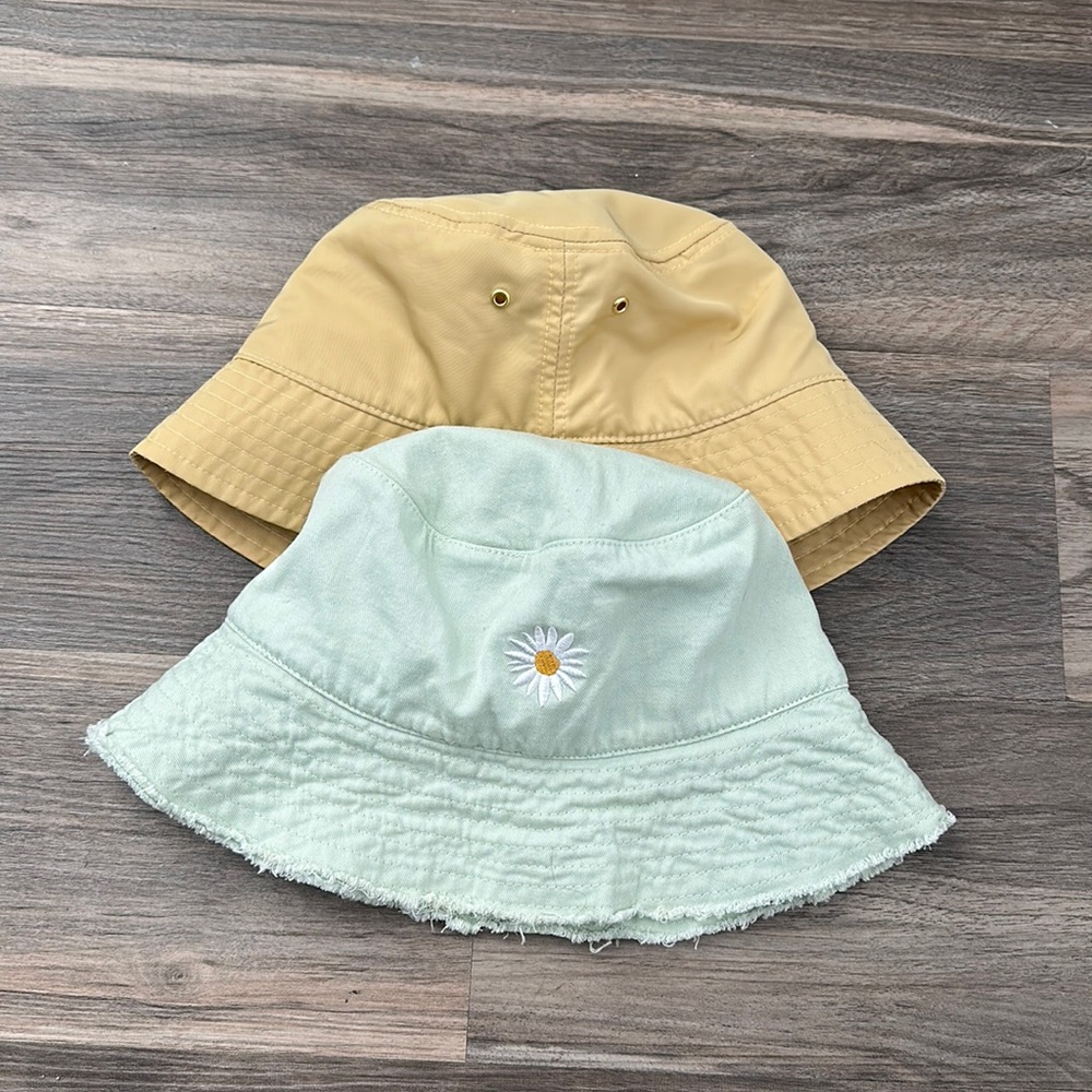 H&M Yellow and Mint Green Bucket Hats - Daisy Embroidered